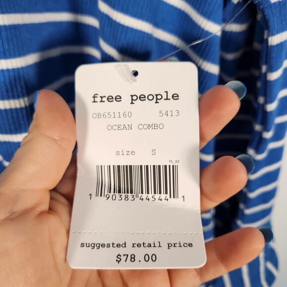 Free People We The Free‎ Striped Relaxed Top S Nautical Beach Coastal Boho - Picture 4 of 8